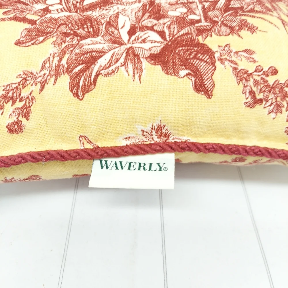 Waverly Yellow and Red Toile Rooster Throw Pillow French Country, Cottage